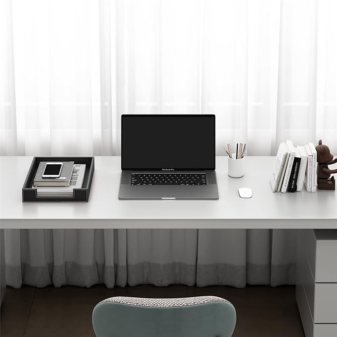 Leather Letter Tray, THIPOTEN Elegant Desk Organizer for Office Supplies, Mail, Paper, File, Magazine, Perfect Office Organization for Desktop(Black)-DeskLoop Office