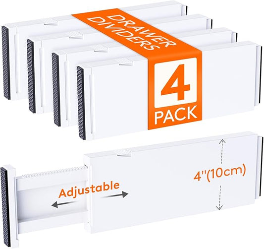 Lifewit 4 Pack Drawer Dividers 4" High,11-17" Adjustable Dresser Drawer Organizers for Clothes, Expandable Dresser Separators in Bedroom/Bathroom/Kitchen/Vanity/Office Organization and Storage, White-DeskLoop Office