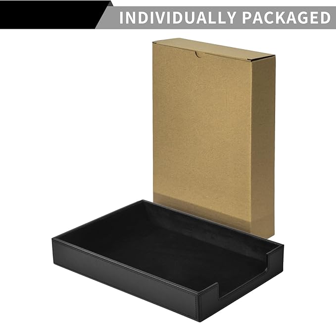 PU Leather Letter Tray - Load Documents Trays Front for Office Desktop Organizer - Desk Magazine, File, A4 Paper Holder - Paper Document File Holder (Black, A4-Tray)-DeskLoop Office