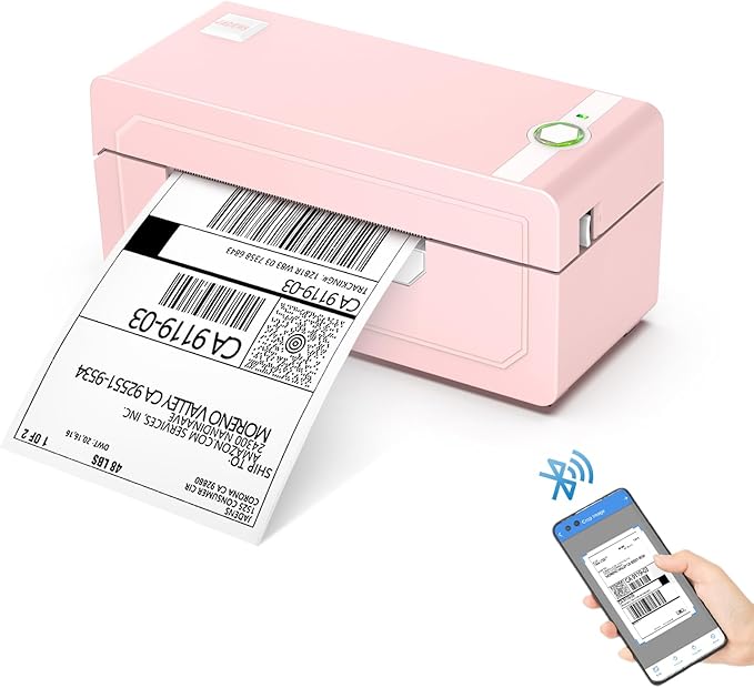 JADENS Bluetooth Thermal Label Printer 4x6, Pink Wireless Shipping Label Printer for Small Business & Packages, Compatible with iOS, Android, Mac, Windows, Amazon, Etsy, Ebay, Shopify-DeskLoop Office