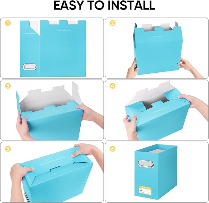 BALEINE File Organizer Box, Cardboard File Folder Organizer with Handle for Letter Size, Portable Collapsible Hanging Filing Box for Home Office Document Storage (2 Pack, Blue)-DeskLoop Office