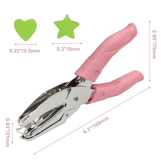 Handheld Hole Paper Punch Kit, Heart and Star Hole Punch, 1/4 Inch Metal Single Hole Puncher with Soft Grip Handle for DIY Craft, Scrapbooking, Tags, Paper Projects-DeskLoop Office