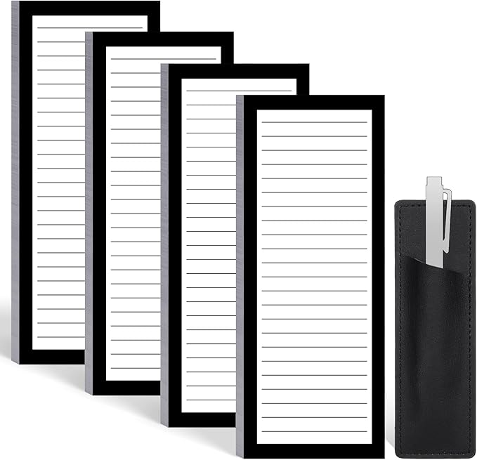 4 Pack Magnetic Note Pad for Fridge with Pen Holder, Totally 200 Sheets Magnetic To Do List, Shopping List, Grocery List, Memo Pads for Refrigerator(Black Border)-DeskLoop Office