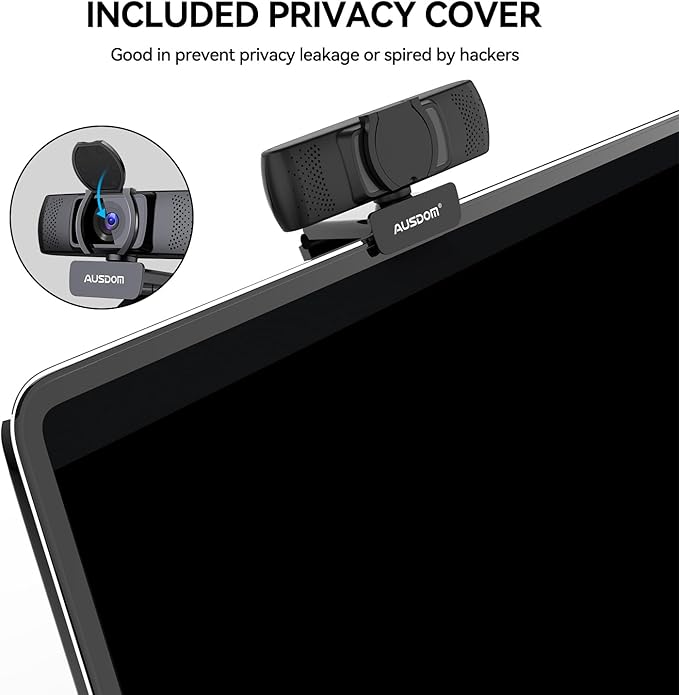AUSDOM 4K Webcam, Autofocus Webcam with Microphone, Privacy Cover, Plug and Play USB Computer Web Camera for Pro Streaming/Online Teaching/Video Calling/Zoom/Skype (Black-4K)-DeskLoop Office