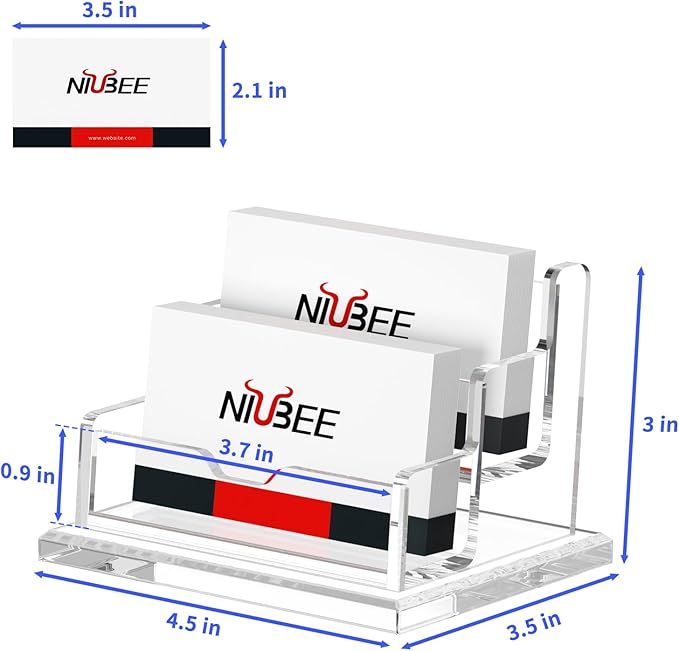 NIUBEE Clear Business Card Holder 2 Tier Acrylic Business Card Stand, 2 Slots Business Card Display for Desk Counter, 150 Card Capacity, 1 Pack-DeskLoop Office