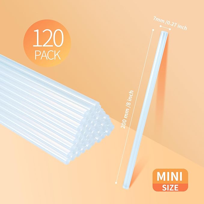 MATUFF Mini hot Glue Gun Sticks – 120 Pcs Clear hot Glue Sticks Dia 0.27” x 8” Long Mini Glue Stick, All-Purpose Glue Sticks Bulk for Crafting, Scrapbooking & More - Compatible with Most Glue Guns