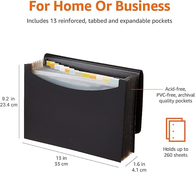 Amazon Basics Expanding Organizer File Folder, Letter Size - Black, 1-Pack-DeskLoop Office