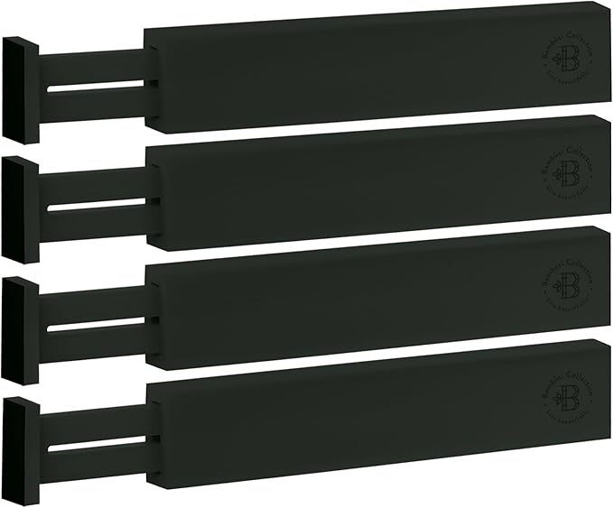 4 Pack Drawer Dividers Bamboo 2.6" High, 16-22" Adjustable Drawer Organizers for Clothes, Expandable Dresser Separators in Bedroom/Bathroom/Kitchen/Office Organization and Storage (Black)-DeskLoop Office