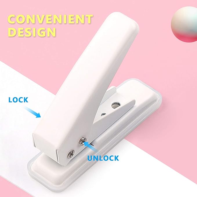 Single Hole Puncher Handheld 1/4 Inches Hole Punch, 20 Sheet Paper Punch Capacity Metal Hole Puncher with Skid-Resistant Base for Paper, Chipboard, Art Project, Ivory White-DeskLoop Office