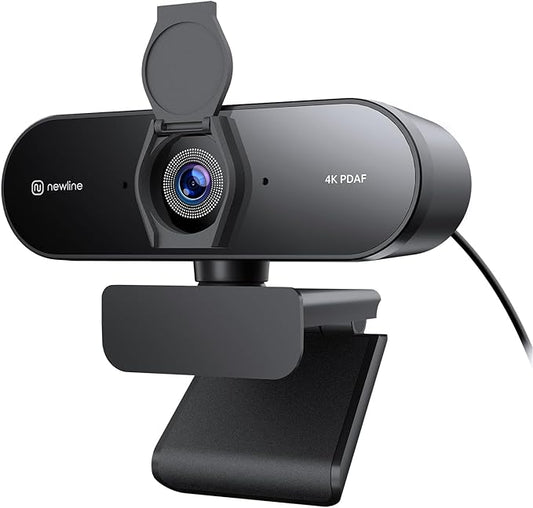 N newline 4K Webcam for PC, PDAF/CDAF Autofocus, 1080P@60FPS, 79° FOV, Auto Light Correction, 2 Noise Reduction Mics, Privacy Cover, USB-A, Streaming Camera for Skype, Teams, Online Meeting, NewEye 62-DeskLoop Office