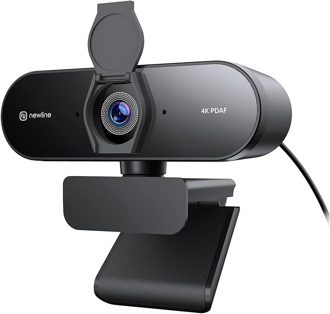 N newline 4K Webcam for PC, PDAF/CDAF Autofocus, 1080P@60FPS, 79° FOV, Auto Light Correction, 2 Noise Reduction Mics, Privacy Cover, USB-A, Streaming Camera for Skype, Teams, Online Meeting, NewEye 62-DeskLoop Office