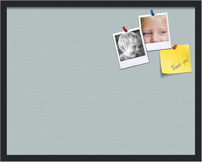 PinPix 28x22 Inch Cork Bulletin Board. This Decorative Framed Pin Board Comes with Soft Blue Design and a Satin Black Frame. Ideal for Home Office Decor or Message Board (PinPix-1814)-DeskLoop Office