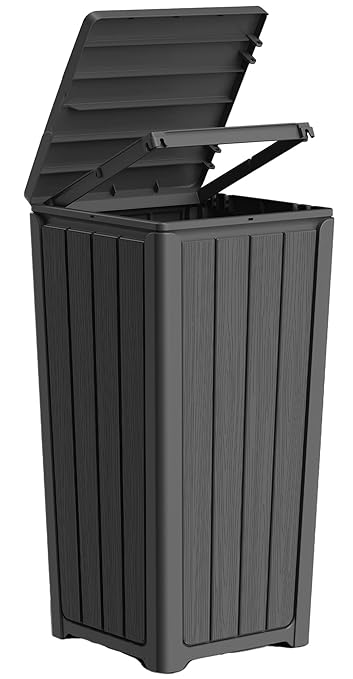 Outdoor Trash Can with Lid, Waterproof Resin Garbage Can with Tiered Lid, Outside Trash Bin for Patio, Kitchen, Backyard or Deck-DeskLoop Office