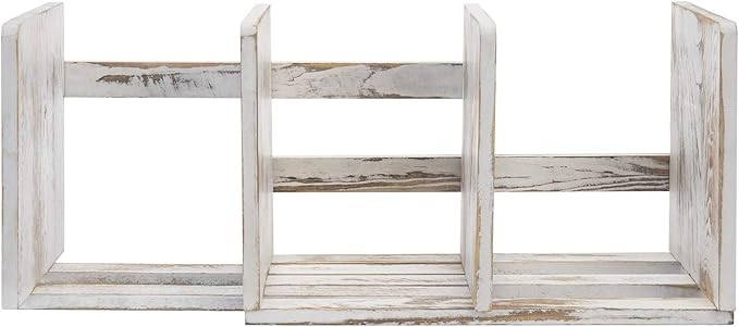 MyGift Rustic Expandable Whitewashed Wood Desktop Bookshelf/Adjustable Tabletop Book Holder Organizer Rack-DeskLoop Office