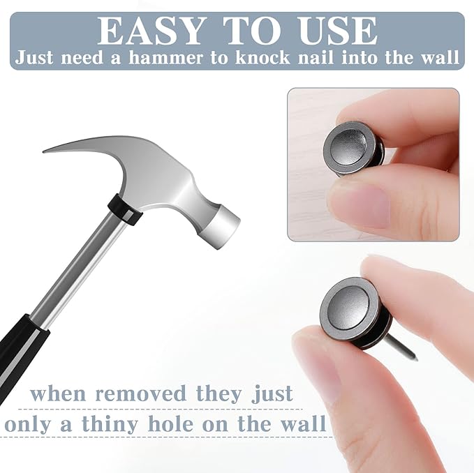 Ferraycle 40 Piece Double Headed Picture Hangers Nails 4 Size Long Thumb Tacks for Wall Hanging Decorative Nails Push Pins Picture Hooks for Drywall Photo Decor, 10/20/ 30/ 50lb(Black)-DeskLoop Office