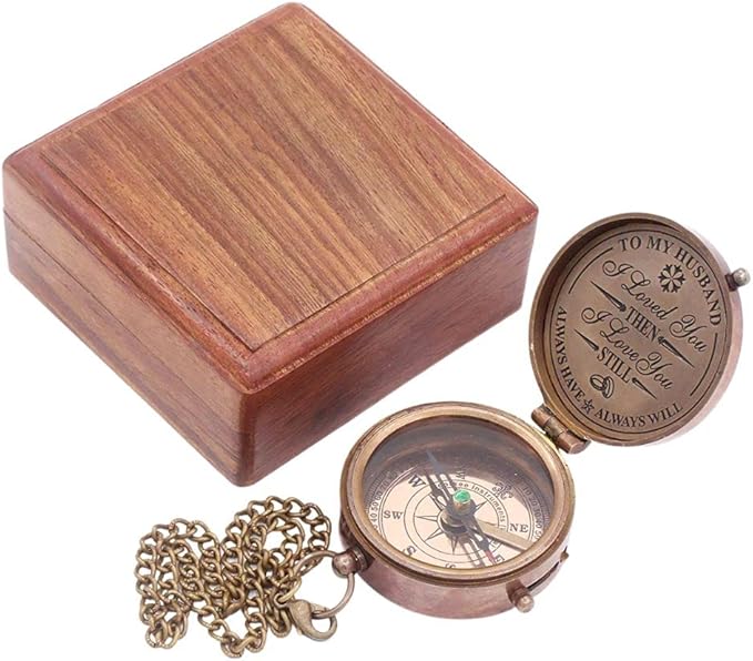 to My Husband I Love You, Brass Compass Engraved Gifts for Men, Bronze for Men, Romantic Gifts for Him/Her, Keepsake Gifts for Husband, 5th/25th 50th Wedding Ideas-DeskLoop Office