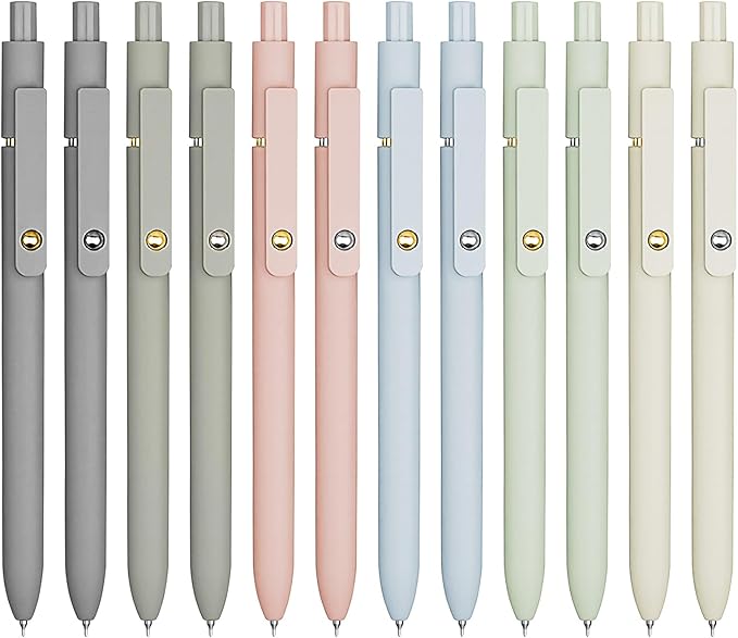 12 Pcs Gel Pens 0.5mm Quick Dry Black Ink Pens Fine Point Smooth Writing Pens, Cute Office and School Supplies Gifts for Women Teacher Students (12 Pcs Morandi Gold and Silver)-DeskLoop Office