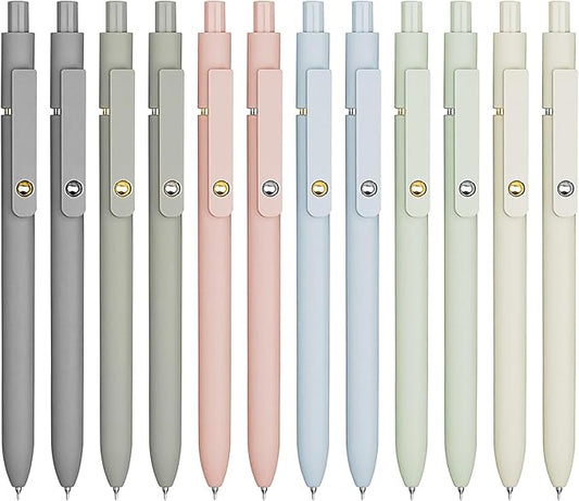 12 Pcs Gel Pens 0.5mm Quick Dry Black Ink Pens Fine Point Smooth Writing Pens, Cute Office and School Supplies Gifts for Women Teacher Students (12 Pcs Morandi Gold and Silver)-DeskLoop Office