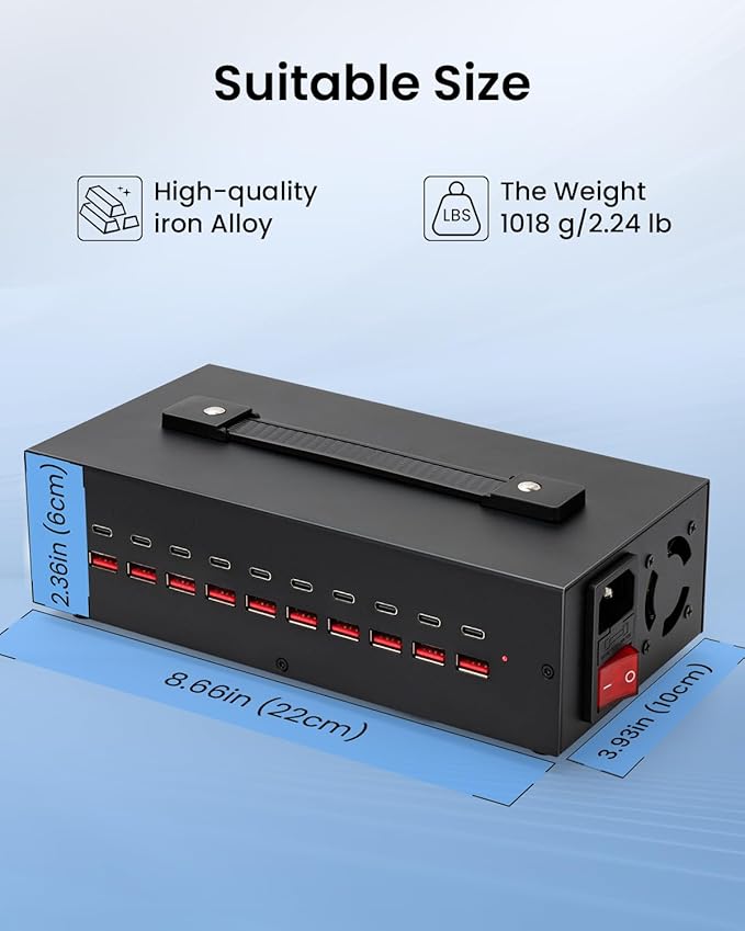 200W USB~c Charging Station, 20 Port (10 USB A & 10 USB~C Port) USB Charger Block, Fast Charging Station for Multiple Devices, Desktop Charger Compatible for iPhone, iPad, Tablets-DeskLoop Office