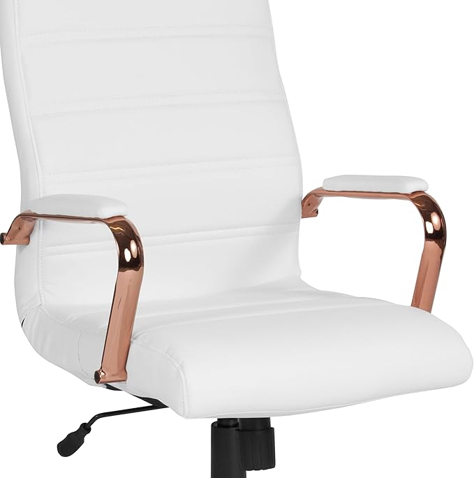 Flash Furniture Whitney High-Back Swivel LeatherSoft Desk Chair with Padded Seat and Armrests, Adjustable Height Padded LeatherSoft Office Chair, White/Rose Gold-DeskLoop Office