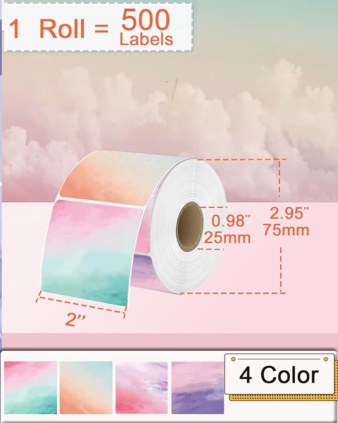 2''×2'' Square Thermal Sticker Labels, Self-Adhesive 2 Inch Direct Thermal Labels, Multi-Purpose Sticker for DIY Logo Design,Name Tag,QR Code, 500 Labels/1 Roll, Nebula-DeskLoop Office