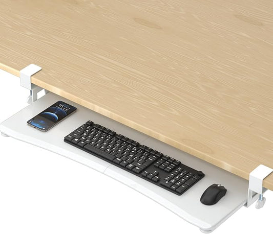 suptek Large Keyboard Tray Under Desk Pull Out with C Clamp Mount, Computer Keyboard & Mouse Tray, 34 (38 Including Clamps) x 11.8 inch Slide-Out Platform Computer Drawer for Typing, White, DSF1LW-DeskLoop Office