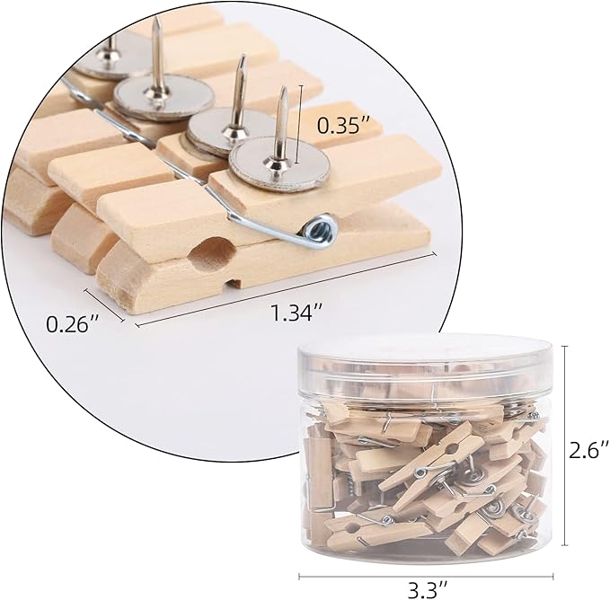 50Pcs Wooden Clips Push Pins Tacks for Cork Board Artwork for Crafts Arts Projects Photo Supplies(Wood Color)-DeskLoop Office