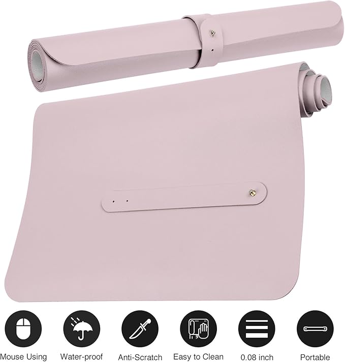 Boutilon Leather Mouse Pad,Extended Desk Pad for Keyboard and Mouse Non-Slip Study Desk Writing Pad Desktop Protector for Home Office Accessories,24"x 14"(S-Light Pink)