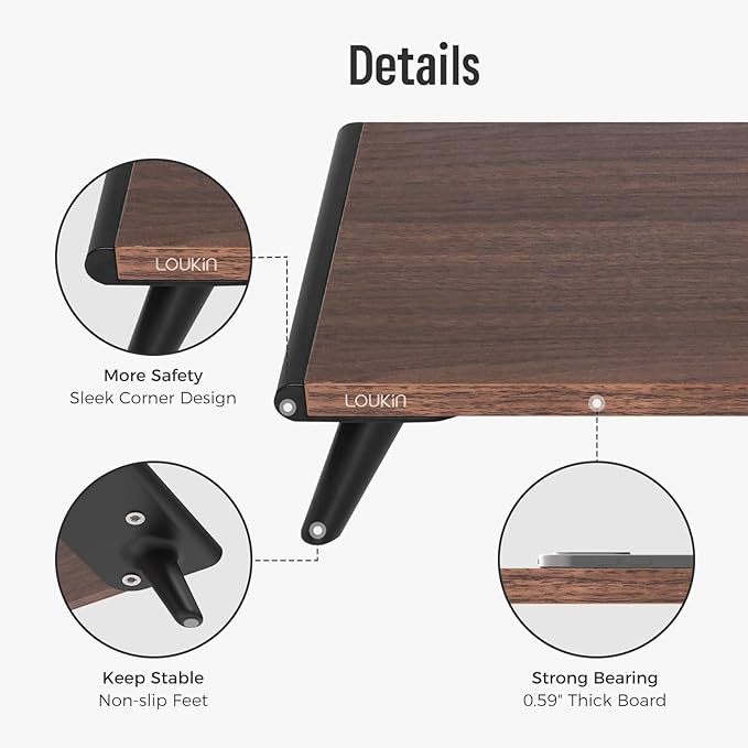 loukin Monitor Stand Riser for Desk, 22.4" x 8.3" Larger Computer Stand for Laptop, PC, Printer, Sturdy Desktop Computer Shelf with Non-Skid Rubber, Home Office (Brown)-DeskLoop Office