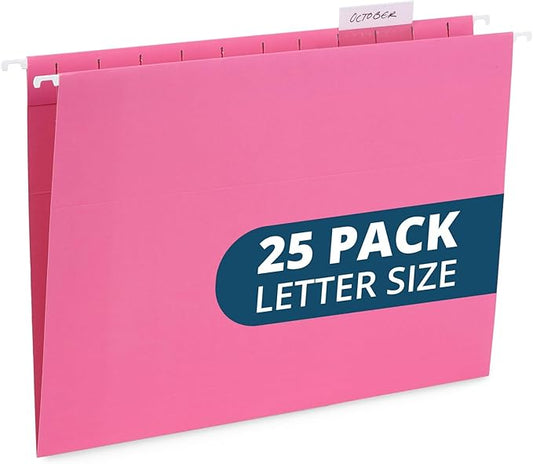 Blue Summit Supplies 25 Pink Hanging File Folders Letter Size, Reinforced Hanging File Folders Pink, Designed for Home and Office Color Coded Organization-DeskLoop Office