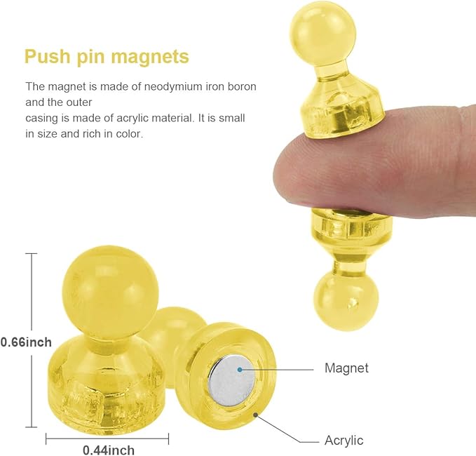 Ant Mag Magnetic Push Pins Strong Push Pin Magnets for Fridge Whiteboards Calendars Maps in School & Office Pack of 18 Yellow-DeskLoop Office