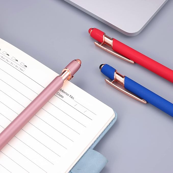 12 PCS 2 in 1 Stylus Ballpoint Pen with Stylus Tip, 1.0 mm Black Ink Metal Pen Stylus Pen for Touch Screens (Rose glod & 6 Colors)-DeskLoop Office