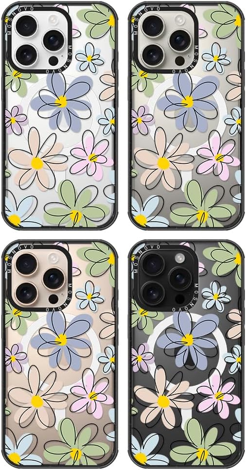 MOSNOVO Magnetic Case for iPhone 16 Pro, 10ft Military-Grade Protection, Compatible with Magsafe, Shockproof Phone Case for iPhone 16 Pro - Linear Blooms - Clear Black-DeskLoop Office