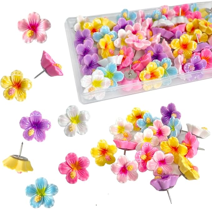 60 pcs Flower Push Pins Cute Decorative Flower Thumbtacks Color Pushpins for Bulletin Cork Board Photo Wall Display Map Home Office Organization-DeskLoop Office
