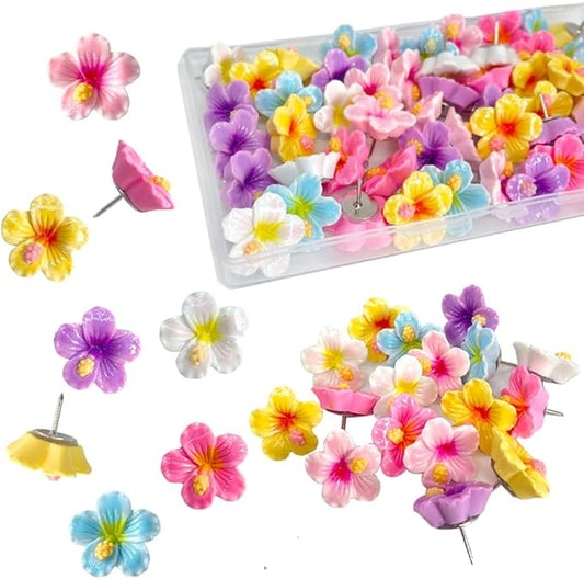 60 pcs Flower Push Pins Cute Decorative Flower Thumbtacks Color Pushpins for Bulletin Cork Board Photo Wall Display Map Home Office Organization-DeskLoop Office