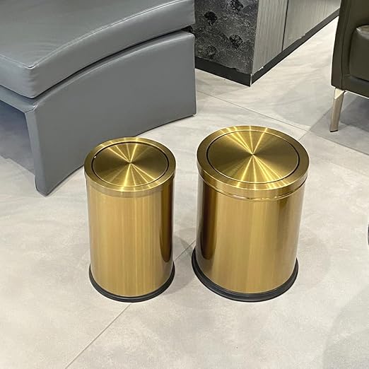 15L/4GAL Gold Bathroom Trash Can, Small Waste Basket with Flipping Lid,Modern Trash can, Golden Trash Can for Bathroom,Kitchen,Living Room,Hotel,Office(Singer Gold)-DeskLoop Office