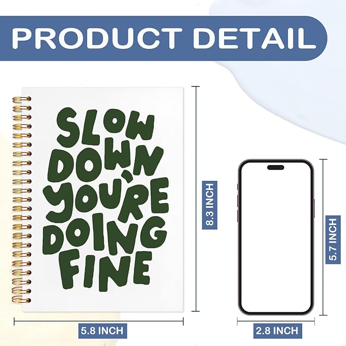 SNNDER Mental Health Inspirational Spiral Notebooks, Motivational Quote Journals for Writing, Slow Down You're Doing Fine Notebook for Note Taking, Positive Affirmation Gifts for Women, 5.5x8.3 Inch-DeskLoop Office
