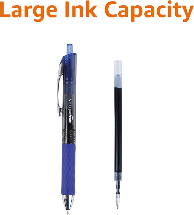 Amazon Basics Gel Pens Fine Point Smooth Writing Pens, Retractable, Blue, 0.7mm, 12 Pack-DeskLoop Office