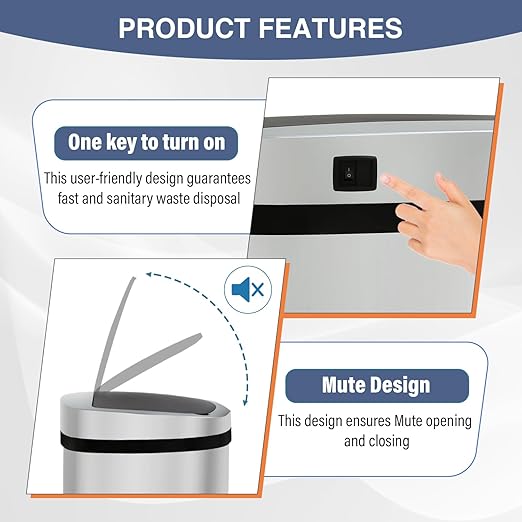 PayLessHere 13 Gallon Automatic Kitchen Trash Can, Touchless Stainless Steel Garbage Can with Lid for Kitchen & Office Waste Bin 50L-DeskLoop Office