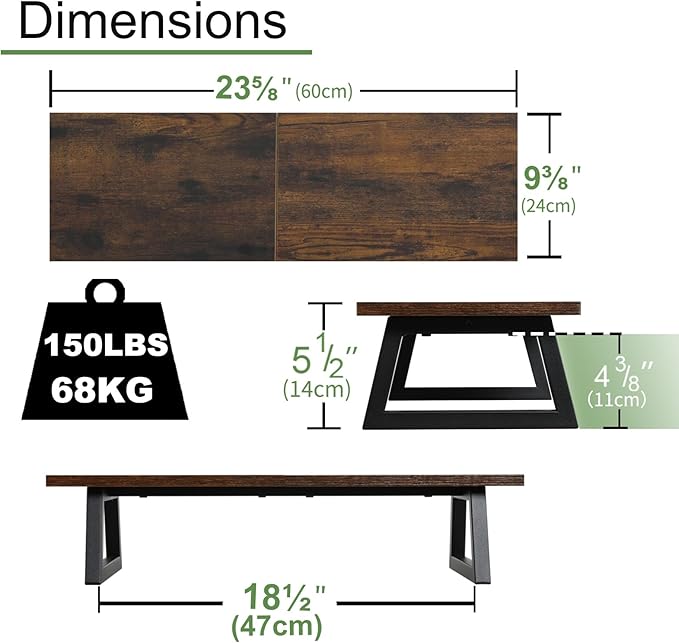 TEAMIX 24 inch Monitor Stand Riser, Rustic Brown Wood & Steel Computer Monitor Stand with Storage, Laptop, PC, Printer Stand Riser for Desktop Office Desk Organizers-DeskLoop Office
