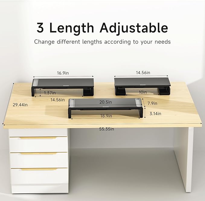OImaster Monitor Stand Riser, Foldable Computer Monitor Riser, Adjustable Length Computer Stand and Storage Drawer & Pen Slot, Phone Stand Compatible Computer, Desktop, Laptop, Save Space (White)-DeskLoop Office