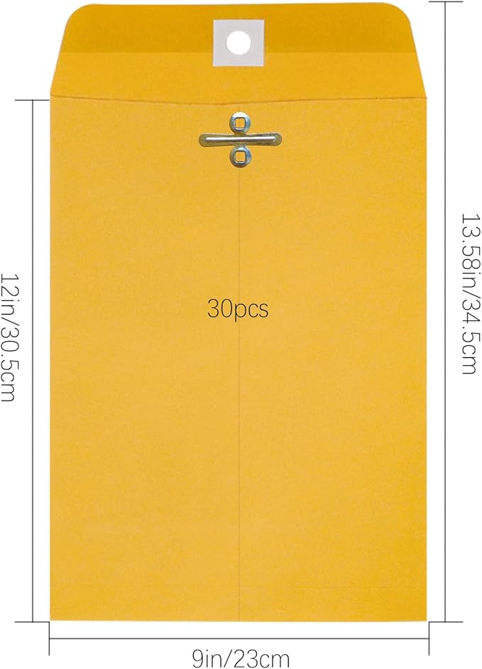 9” x 12” Clasp Envelopes with Gummed Seal Brown Pack of 30-DeskLoop Office