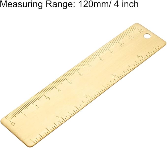 uxcell Straight Brass Ruler 120mm 4 Inches Metric Measurement Tool Drawing Measuring Ruler 1mm Thickness-DeskLoop Office
