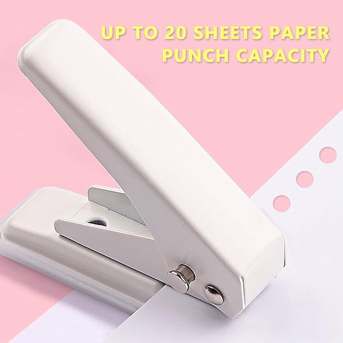 Single Hole Puncher Handheld 1/4 Inches Hole Punch, 20 Sheet Paper Punch Capacity Metal Hole Puncher with Skid-Resistant Base for Paper, Chipboard, Art Project, Ivory White-DeskLoop Office