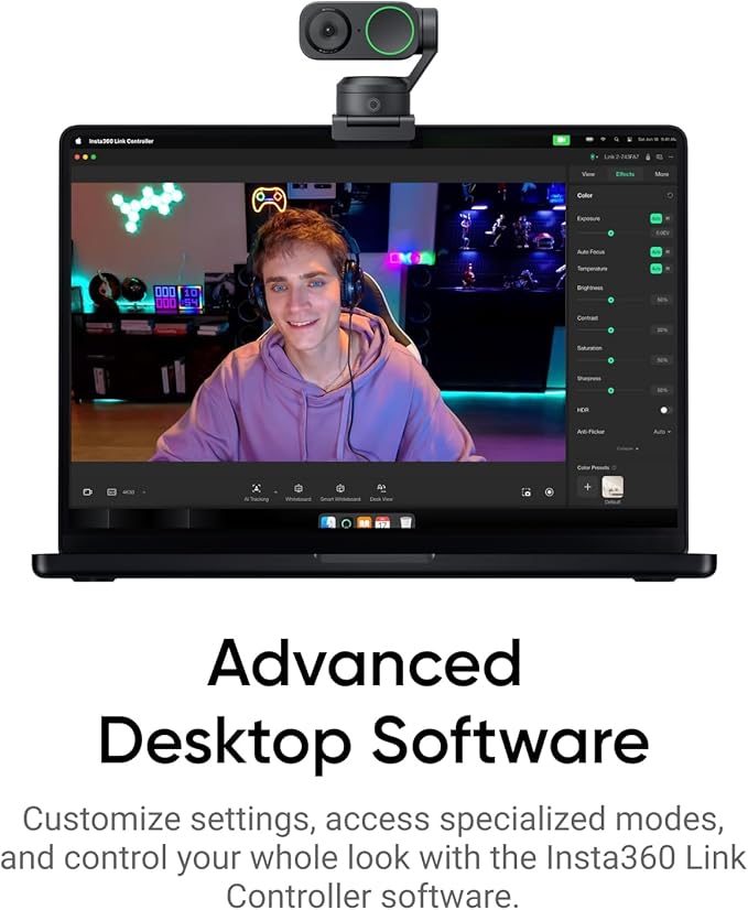 Insta360 Link 2 Tripod Bundle - PTZ 4K Webcam for PC/Mac, 1/2" Sensor, AI Tracking, HDR, AI Noise-Canceling Mic, Gesture Control for Streaming, Video Calls, Gaming, Works with Zoom, Teams, Twitch-DeskLoop Office