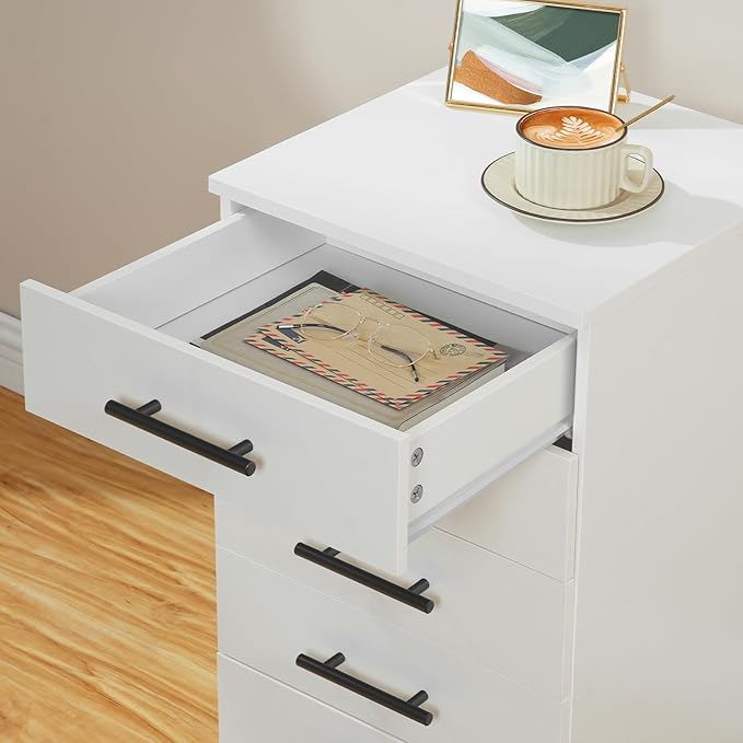HOOBRO 5-Drawer File Cabinet, Office Cabinet with Drawers, Wooden Storage Cabinet with Wheels for Makeup, Home Office, Study, Easy Assembly, White WT05WJ01G1-DeskLoop Office