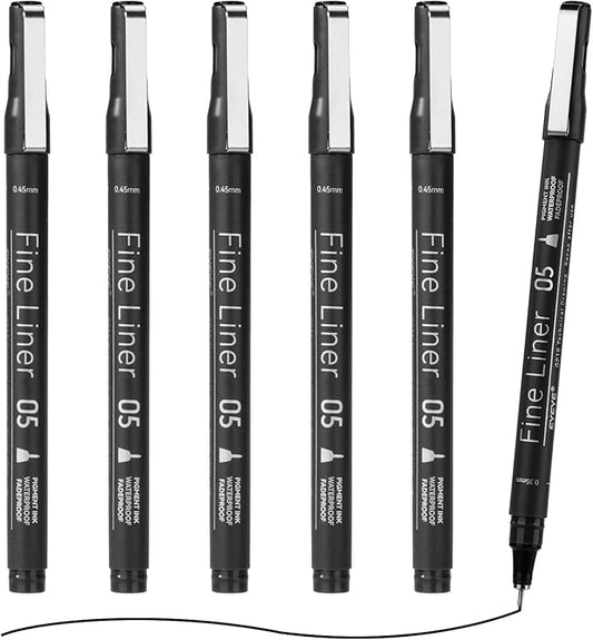 EYEYE Micro Pens, Black Drawing Art Pen,6 Pack 0.45mm Archival Pens Waterproof Ink Set Artist Supplies Archival Inking Markers Sketch Outline Pen, Precision Drawing and Sketching Kit-DeskLoop Office