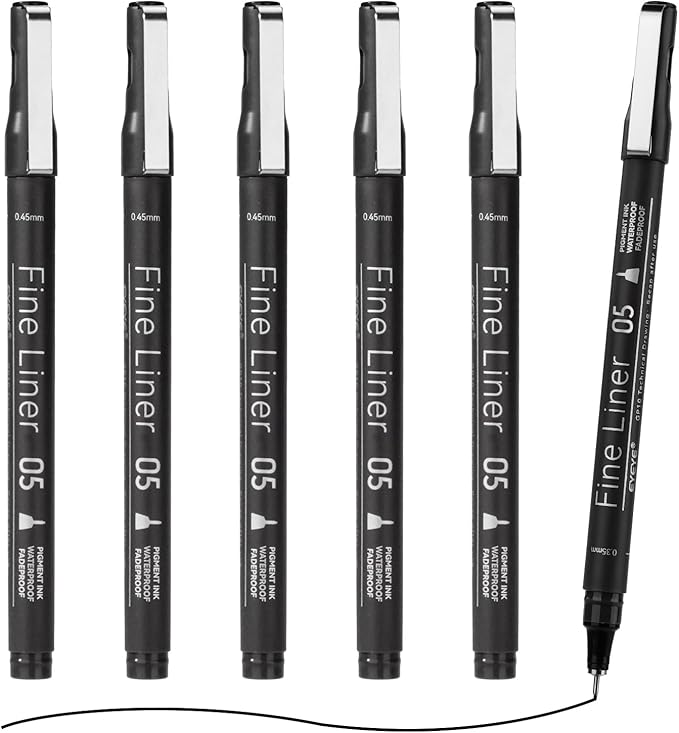 EYEYE Micro Pens, Black Drawing Art Pen,6 Pack 0.45mm Archival Pens Waterproof Ink Set Artist Supplies Archival Inking Markers Sketch Outline Pen, Precision Drawing and Sketching Kit-DeskLoop Office
