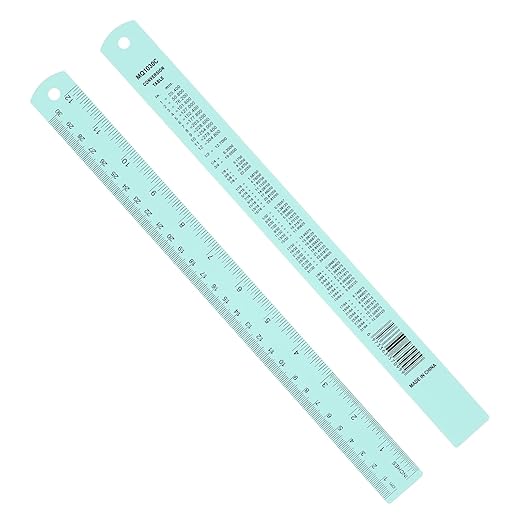 PATIKIL 30cm/12 Metal Ruler, 2 Pack Aluminum Alloy Rulers with Centimeters, Millimeters, Inches and Conversion Table Straight Edge Ruler for Writing Machinist Drafting, Blue Green-DeskLoop Office
