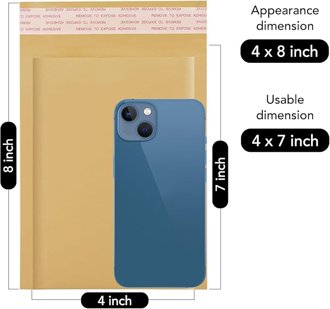 Fuxury Kraft Bubble Mailer 4x8 Inch 50 Pack,Strong Adhesion Padded Envelopes,Self Seal Bubble Envelopes, Waterproof Cushioned Mailers Packaging for Small Business,Bulk #000 Brown